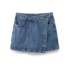 Camicia Corta in Denim Decorata con Borsa a Sfiato Retro Primaverile