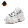 fashion 2024 Autumn/Winter Punk Style Women's Lace Up High Top Shoes 6CM Platform White Women Casual Metal Decoration Motorcycle Boots