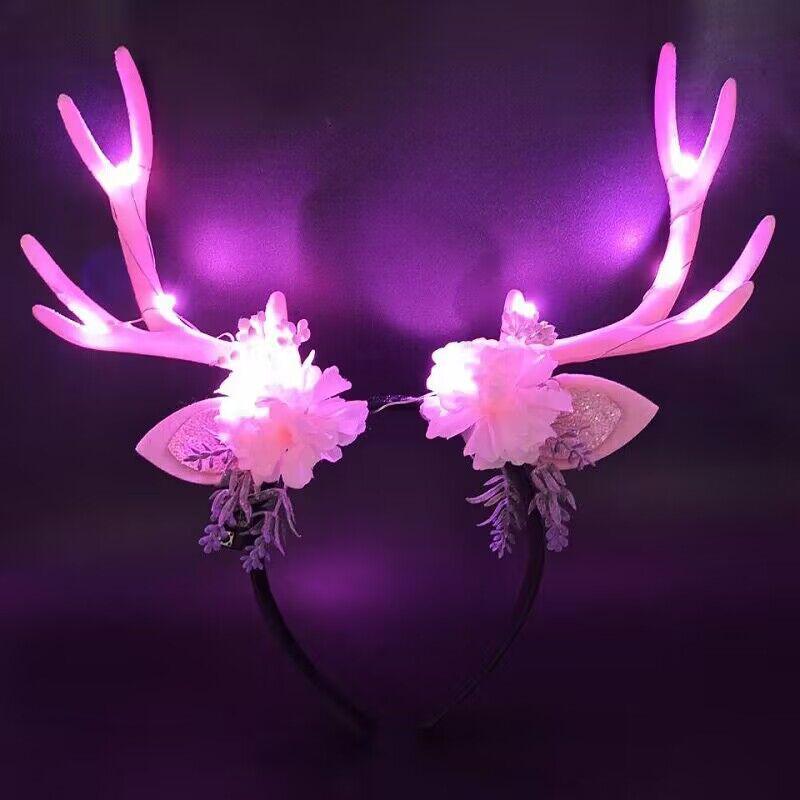 Glowing Reindeer Berry Antler Headband for Christmas & Halloween Parties