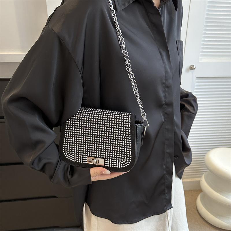 New Autumn Rhinestone Bag Crossbody Small Square Bag Trendy Casual and Fashionable One-shoulder Armpit Bag Women's Bag
