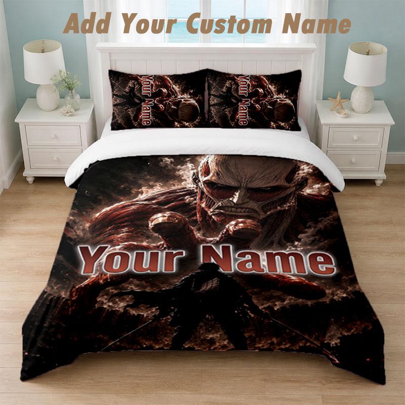 Bedding Set 1 Duvet Cover 2 Pillowcases Attack On Titan Print Soft Bed Linen Bedroom Decor