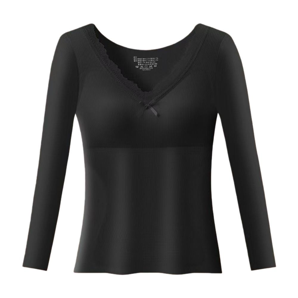 

Lace Women Wool Thermal Clothes V Neck Invisible Thermal Underwear Lingerie Feel Heating Warmth Long Tops Girls Female L чёрный