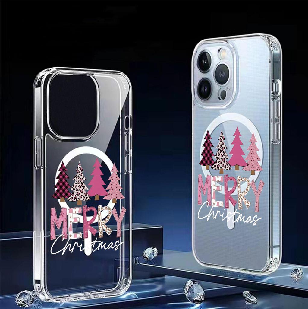 Merry Christmas Magnetic Transparent Case for iPhone 14/15/16/17 Pro Max – Full Coverage