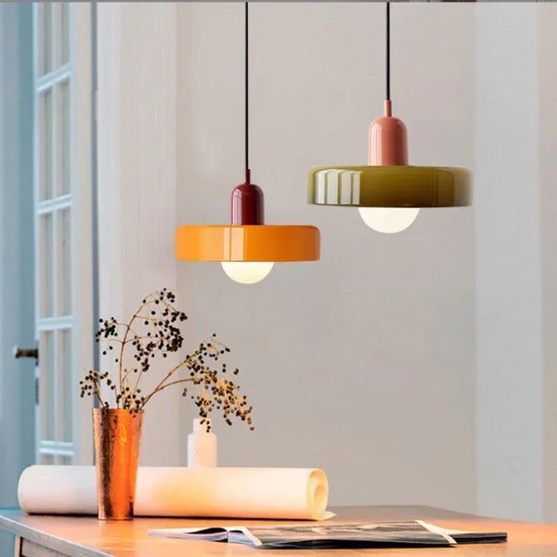 LED Glass Pendant Light Candy Color Single Head Lamp For Living Room Bedroom Study Dining Room Bar Indoor Decorative Fixtures