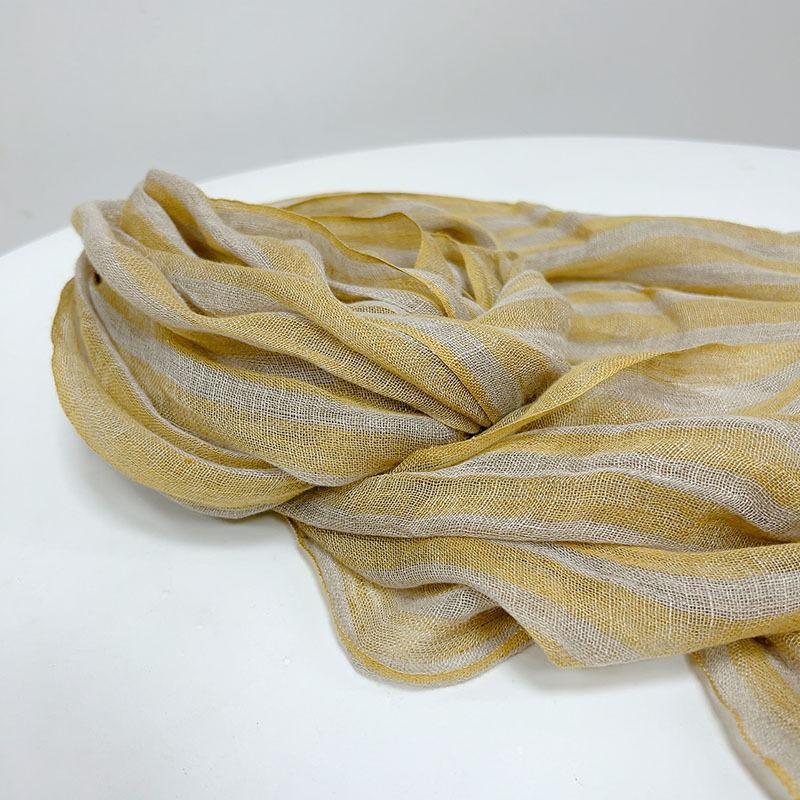 Japanese Pure Linen Yellow Stripes Fresh Literary And Artistic Fan Women Fringed Scarf Shawl Dual-Purpose Match