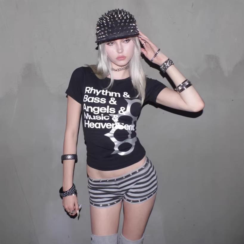 In Stock: Y2K Printed Slimming Short Sleeve Women's T-Shirt - European & American Summer Hip Hop Street Style