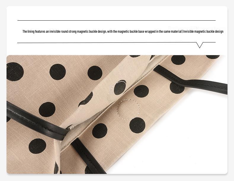 2026 Women's Korean Polka Dot Cotton Linen Tote Bag - Large Capacity Shoulder Handbag