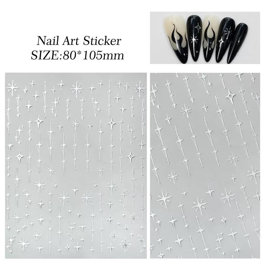 3D Star Nail Art Stickers Decals Self-Adhesive Metal Silver DIY Nail Stickers Decoration Decals Manicure Accessories