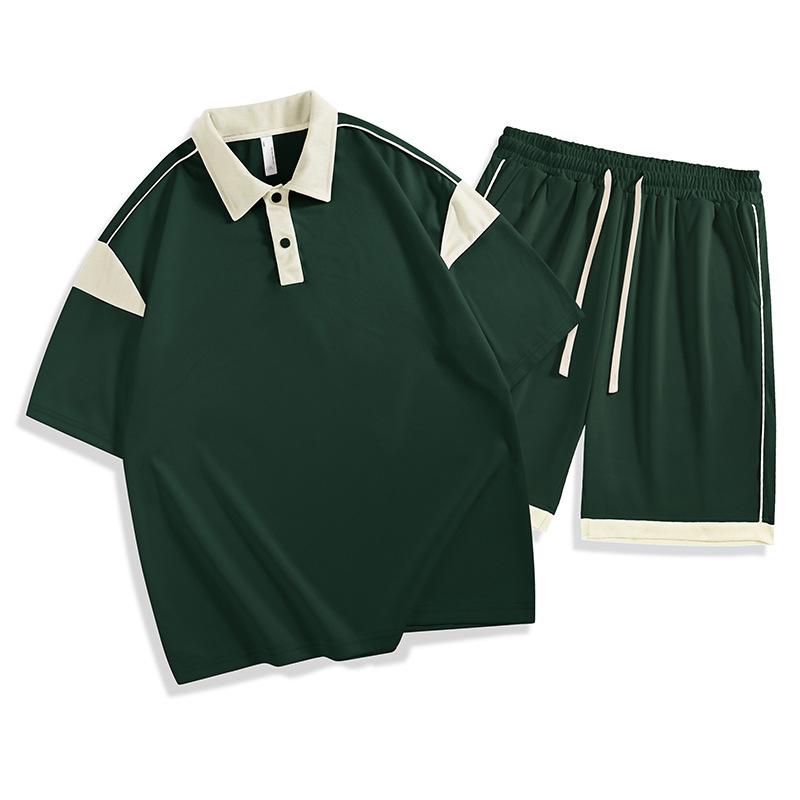 Letni elastyczny luźny swobodny podwójny wstążkowy kolorowy blokowy top polo dla młodych par z klapami i obniżonymi ramionami, swobodny sportowy zestaw