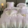 French Style Bedding Set Princess Duvet Cover Set Cotton  Chiffon Lace Ruffle Comforter Sets Luxury Girls Wedding