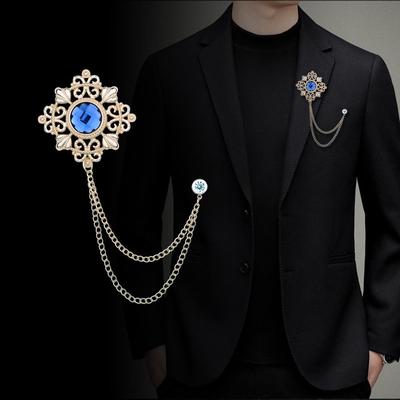 Retro Unisex Gemstone Tassel Floral Brooch for Coats and Jackets