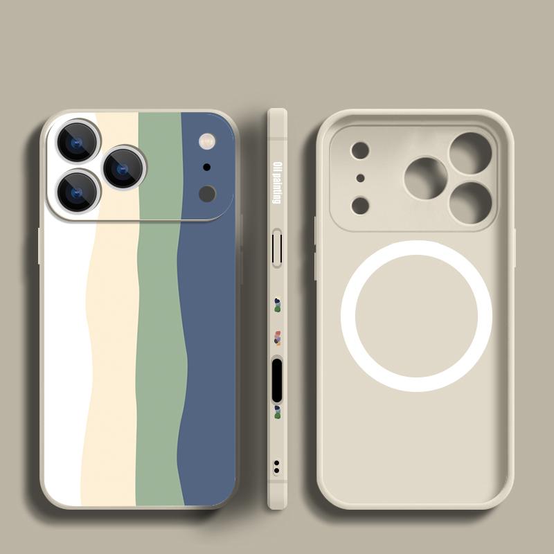 Magnetic For Magsafe Case For iPhone 17 Pro Max Colorful Stripes Print Soft Silicone Phone Back Cover For iPhone 16 15 14 13 Pro Max 16e 17e