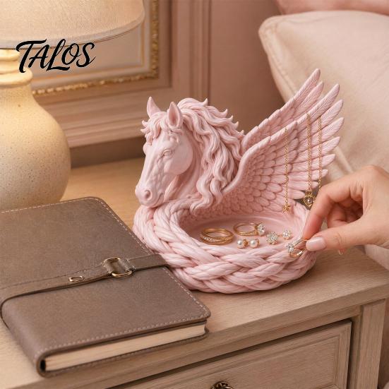 Entryway Catchall Tray 3D Printed Pegasus Jewelry Organizer Bowl, Winged Horse Trinket Tray, Elegant Small Item Storage Bowl Sculpture Desktop