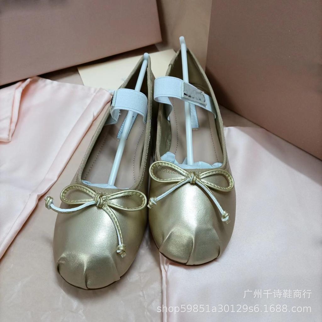 High Version Miu Bow Ballet Flats Women Versatile Mary Jane Shallow Mouth Flat Shoes Women