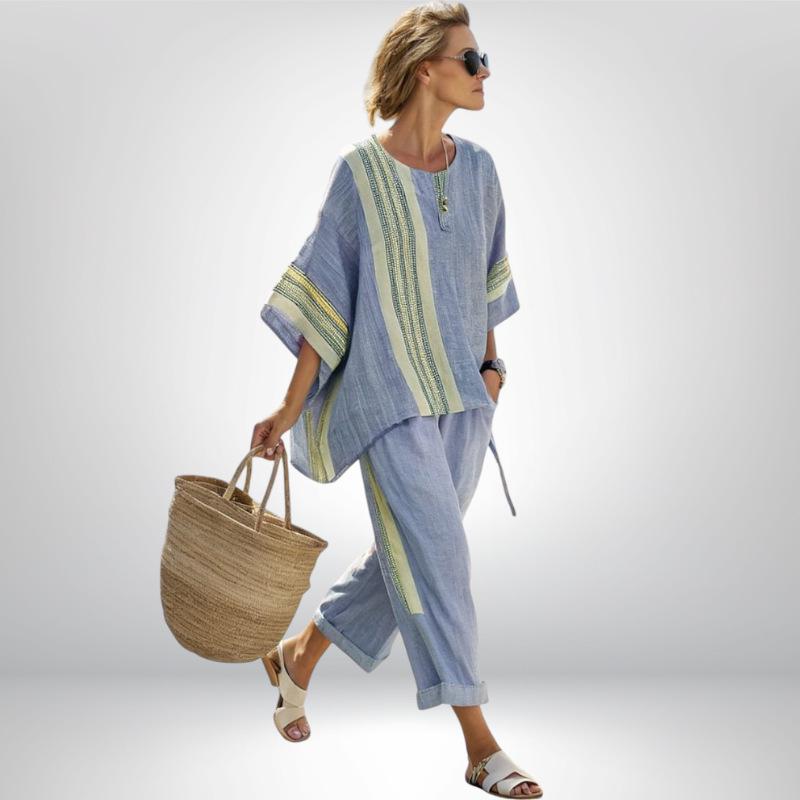 Damen Grenzüberschreitendes Gestreiftes Ramie-Oberteil - Sommer Lockerer Schnitt Lässig Vielseitiger Stil