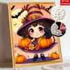 Pearl Painting DIY Kit Frameless Halloween Witch Pumpkin Cat Pattern Shiny Bead Art Canvas Creative Wall Decor Gift Craft Home Art