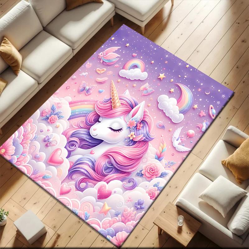1pc Unicorn On the Clouds Carpet Rug for Living Room Bedroom Home Sofa Decoration,Kids Play Non-slip Floor Mat