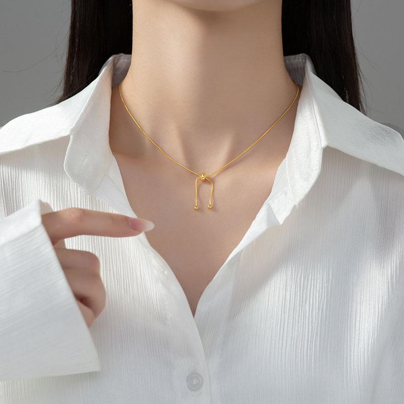 New Fashion 925 Sterling Silver Minimalist 18K Gold Tassel Adjustable Snake Chain Round Beads Necklace for Women Girls