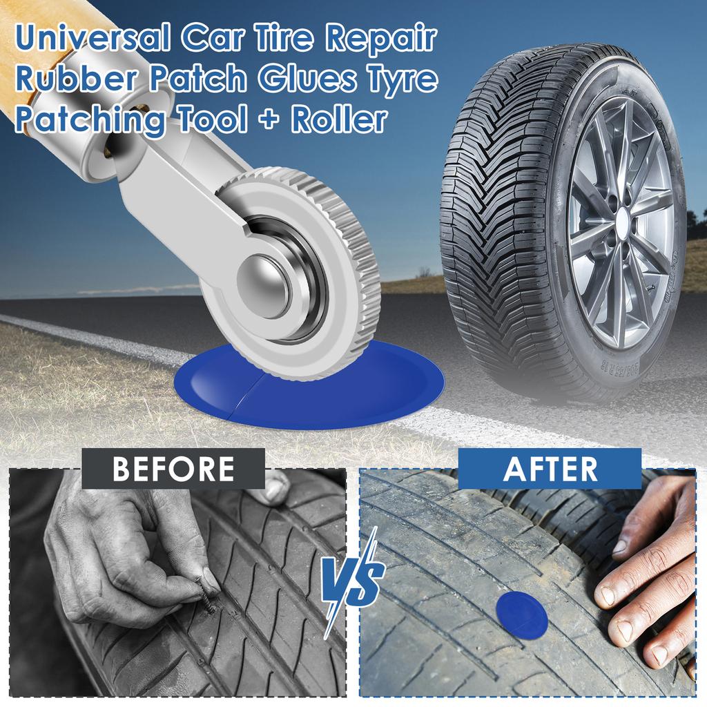 30Pcs Car Tire Repair Patch with Roller 32/45/58Mmm Tire Natural Rubber Patch Kit Car Tyre Puncture Metal Repair Roller Tool