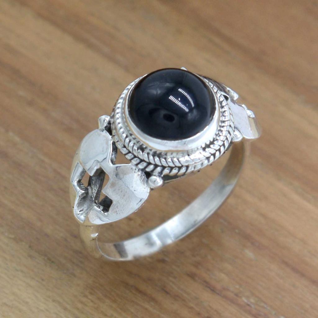 Black Onyx 925 Sterling Silver Ring, Round Gemsotne Handmade Women Cross Ring