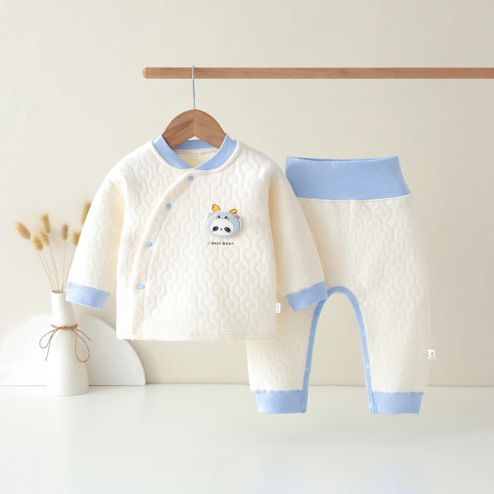 

Трехслойный стеганый теплый комплект с высокой талией для новорожденных - Белье для защиты животика для мальчиков и девочек (Осень зима) 73 cm