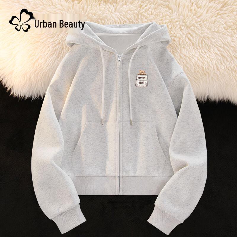Women's Hooded Zipper Sweatshirt with Bear Pocket
