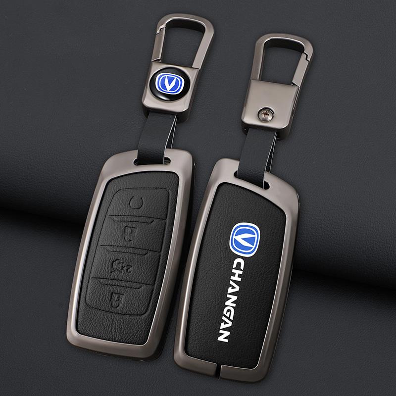Zinc Alloy Leather Car Remote Key Case Cover Shell Fob For Changan Hunter F70 Cs35 Cs75 Plus Cs85 Coupe Cs95 Protector Keychain