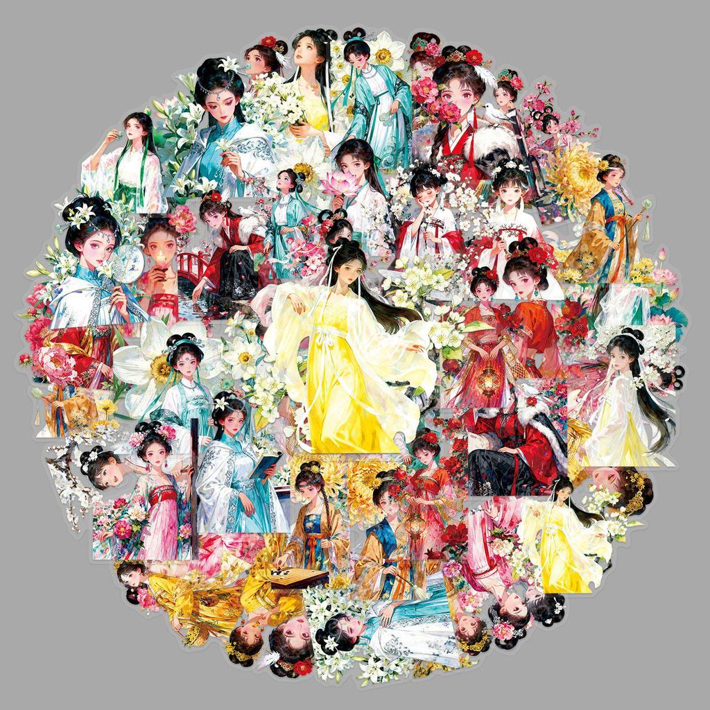 50 Twelve Flower Gods Cartoon Stickers - Creative, Fun, Retro, Waterproof, Transparent for Guitar, Desktop, Headphones