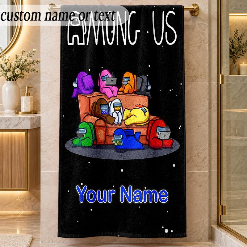 Beach TowelAmong Us Custom Name Text Personalized Soft Towel for Beach Pool Indoor Home Decor Gift