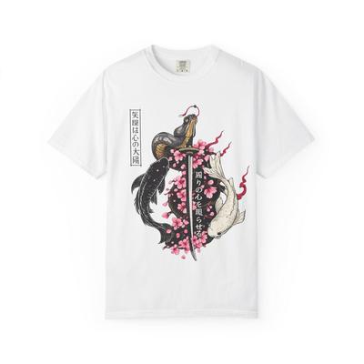 Japanese Samurai Shirt and Kids Tshirt | Koi Fish Cherry Blossom Graphic Tee | Vintage Japanese Streetwear