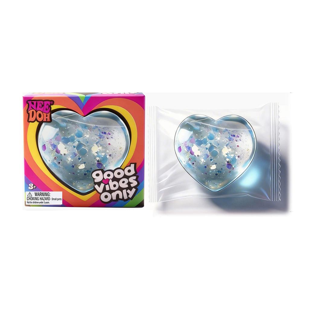 NeeDoh Heart Shaped Squeeze Toy, Glitter Filled Stress Relief Fidget Toy, Soft TPR Squishy for Kids Adults Anxiety Relief Gift