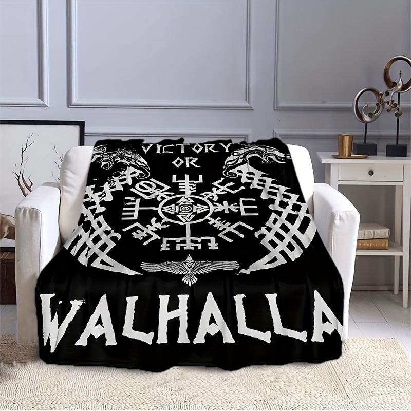 1pc Black Viking Soft Plush Blanket, Warm Throwing Blanket Living Room Blanket Bedroom Bed Sofa Picnic Travel Camping Sleeping Blanket for C