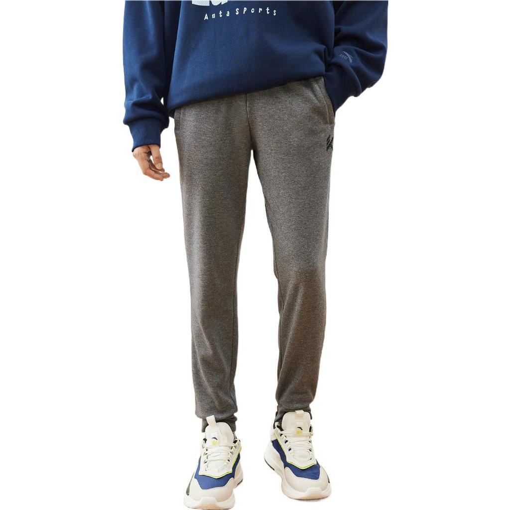 Anta Solid Color Print Letter Fleece-Lined Sports Pants Men Bottoms Grey 152241329N-2