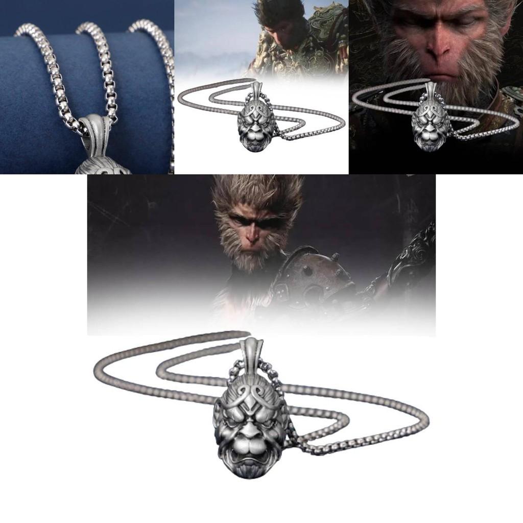 Fashionable New Chinese Retro Sun Wukong Monkey Necklace For Men In Silver Tone