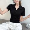 Letni Damski T-shirt Polo Krótki Rękaw Wyszczuplający Modny Top Casualowy Strój do Pracy