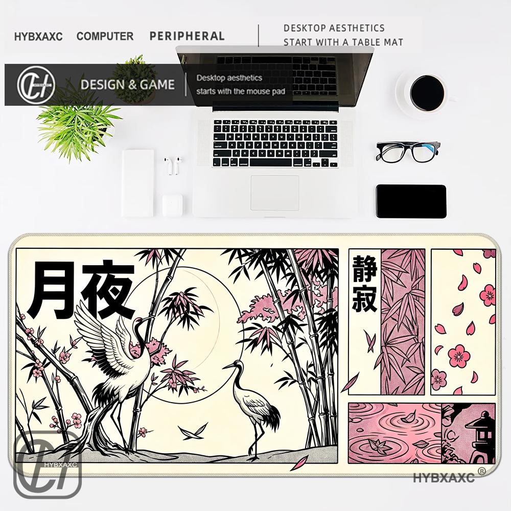 HYBXAXC Japanese Sakura Crane Moon Mouse Pad Large NonSlip Rubber Mousepad Desk Mat for Gaming Office Laptop Computer Decor 800x400x2mm