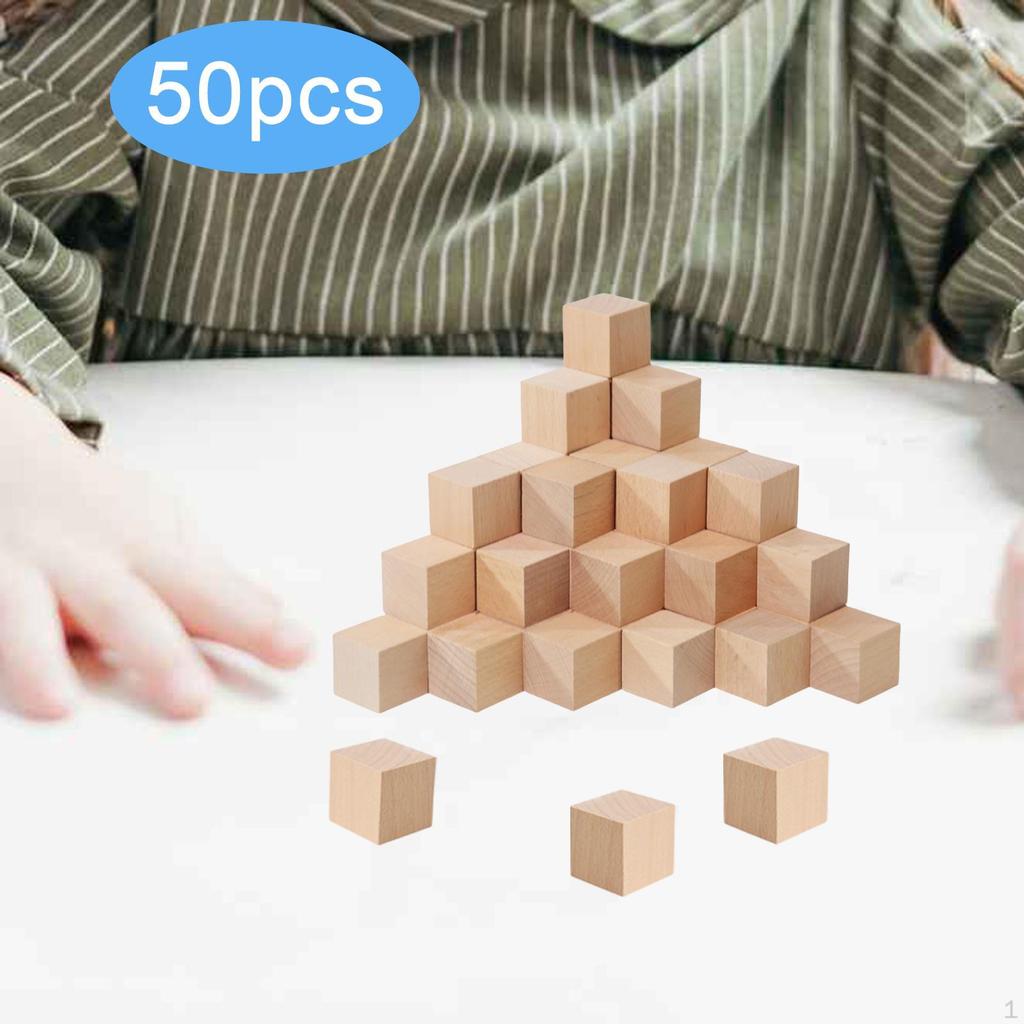 50 Pieces Wood Blocks Building Playing Counting Creative Crafts Math Sorting Toys Small Cubes