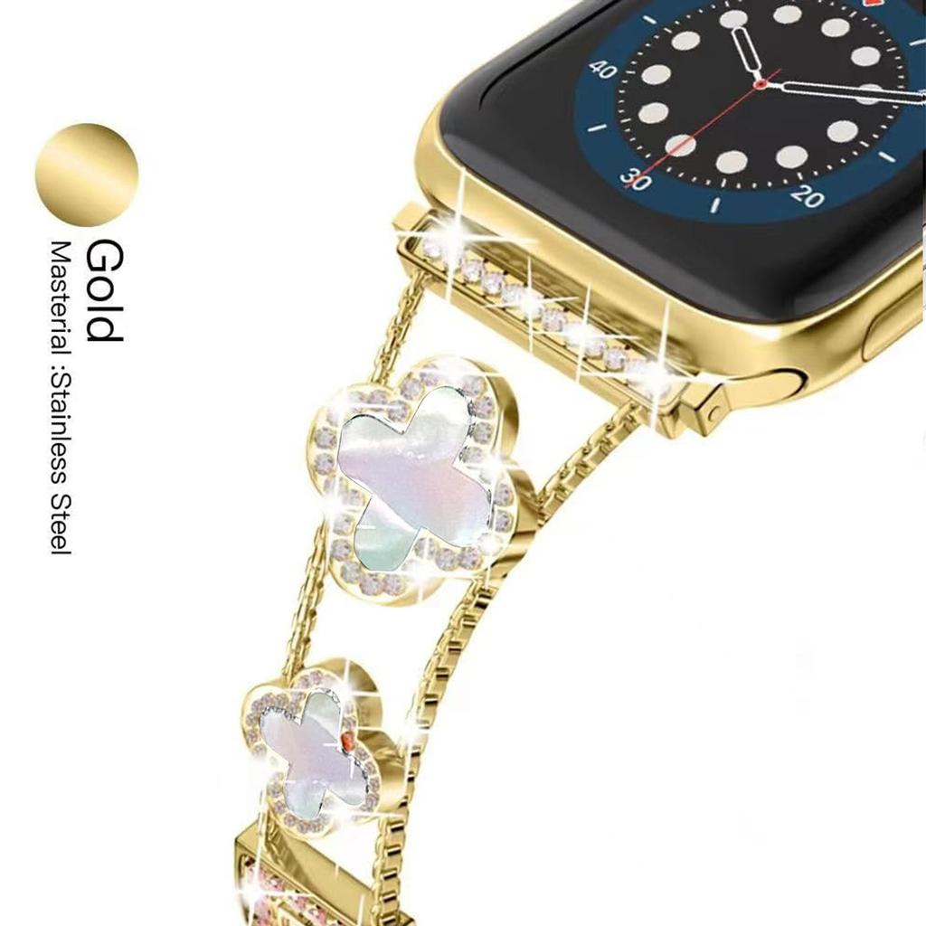 Luxury Style Four-leaf Clover Watch Band For Apple Watch metal with diamonds For iWatch watch bands, high-end luxury Design