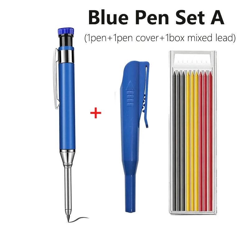 Red Black Blue 2.8mm All Metal Woodworking Automatic Pencil Set with Pen Cover 2B Lead Deep Hole Marking Engineering Drawing Pen