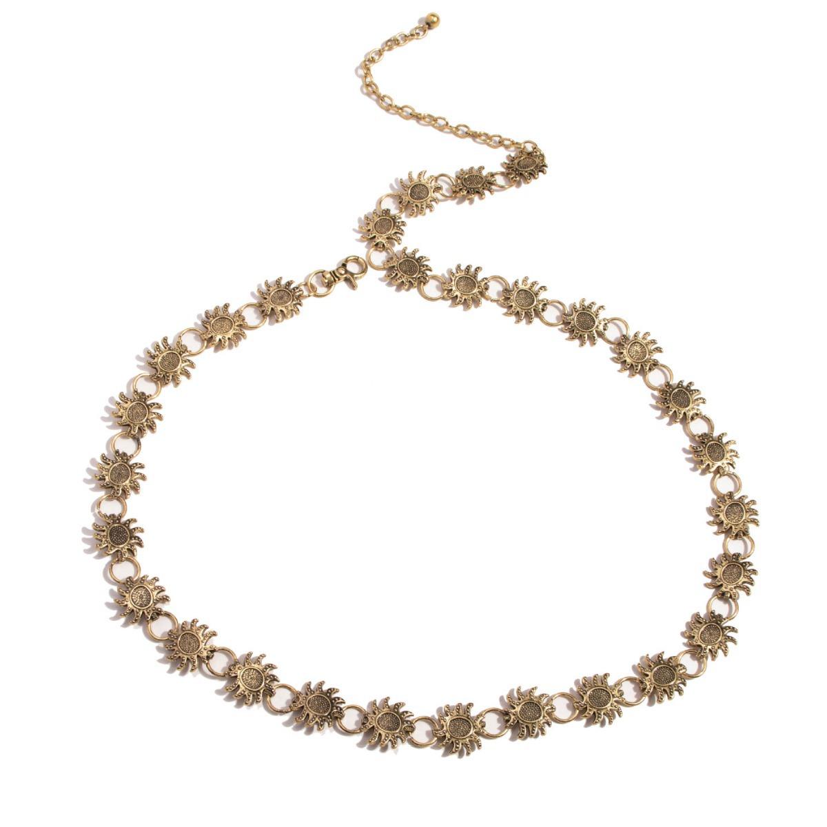 

Новая резная ретро-поясная цепочка OEB с подсолнухом для женского металлического элегантного классического стиля