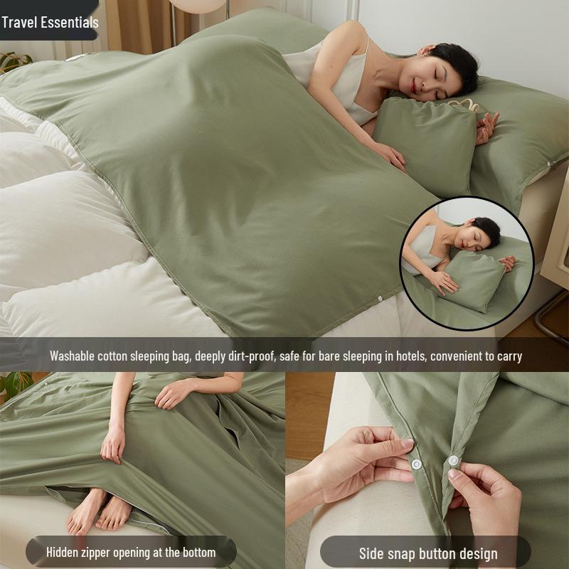 Portable Stain-Proof Cotton Sleeping Bag: Detachable, Solid Color Duvet Cover with Bed Sheet for Travel and Hotel Stays.