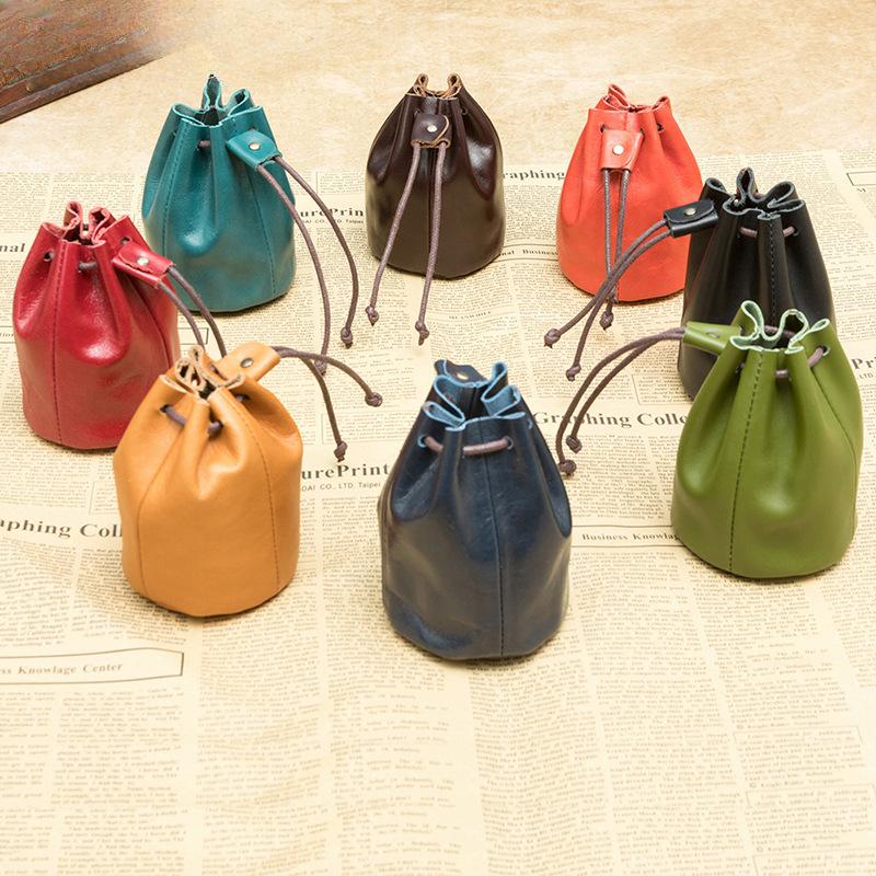 Malá peněženka Mini Malá taštička Stahovací šňůrka Sáček na drobné Peněženka Pravá kůže Mini peněženka na mince