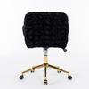 Fluffy Faux Rabbit Hair Vanity Chair, Black Adjustable Height 360 Degrees Swivel Home Office Chair with Armrest, Golden Metal Rolling Base,DE1831BK