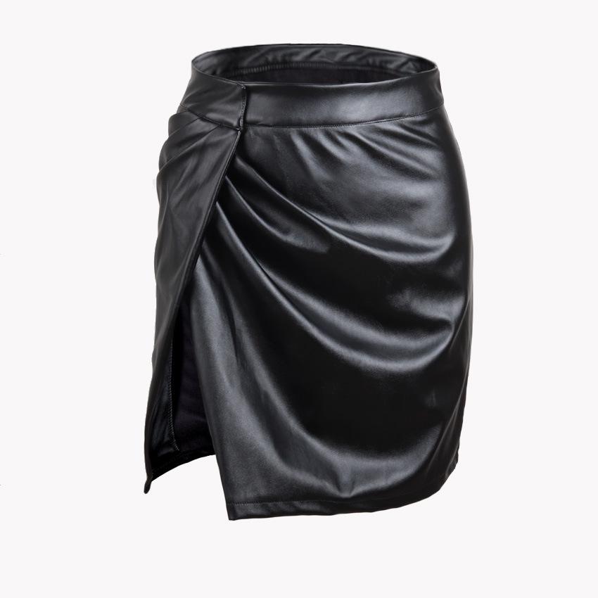 

Женская осенне-зимняя сексуальная кожаная юбка для ночного клуба с разрезом L чёрный