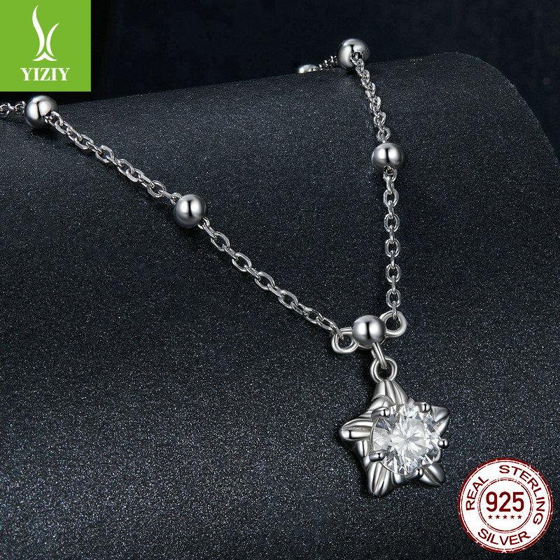 Shining Star Light 50 Points Moissanite Necklace, Simple Shining Star S925 Sterling Silver Collarbone Chain
