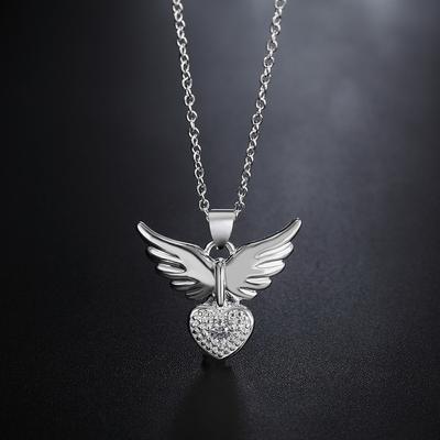 925 Sterling Silver 18 Inches Zircon Elegant Heart Wings Pendant Necklace For Women Fashion Jewelry Christmas Gifts