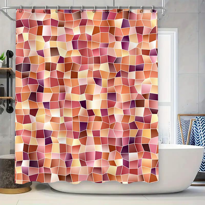 

Modern Geometric Pink Bath Shower Curtain Fabric Waterproof Decorative Home Accessories For Bathroom Customizable Size Available W60H190(CM)-1 Pcs