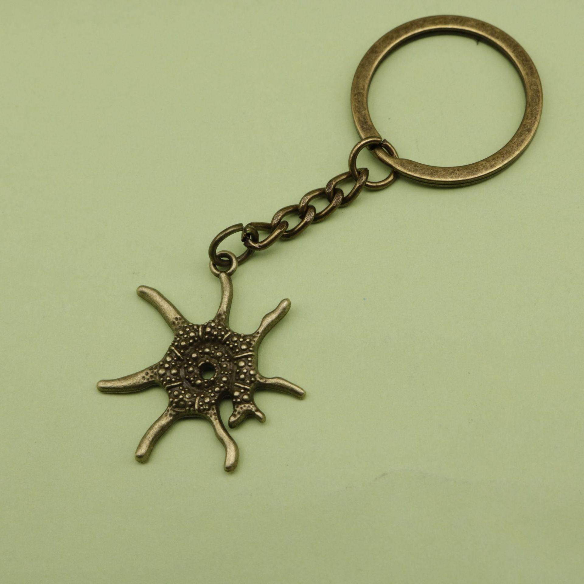 Ocean Starfish & Sea Urchin Keychain Pendant - Stylish Sea-Inspired Ornament бронзовый