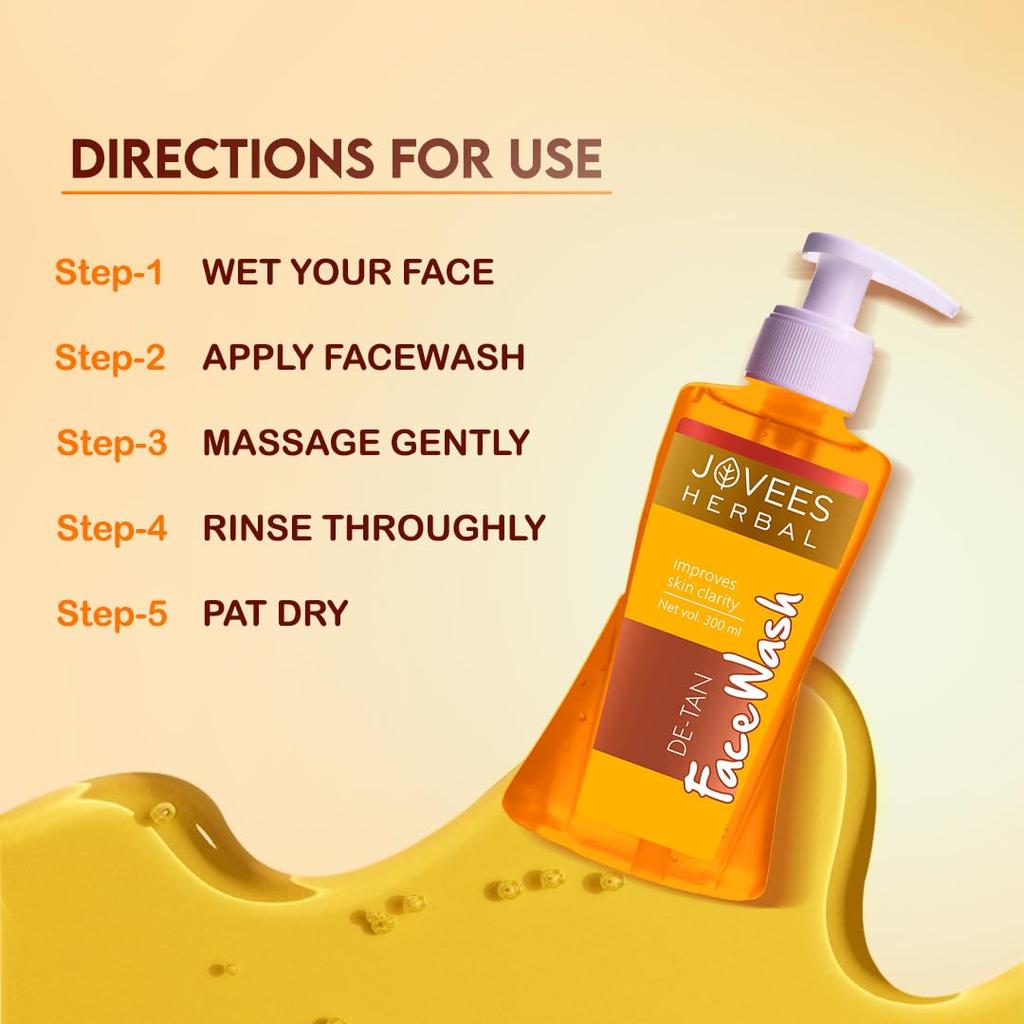 Jovees Herbal Detan Face Wash 300ml Gentle Cleanser For Tan Removal Glowing Even Tone Hydration Brightening Clear Skin For All Skin Types