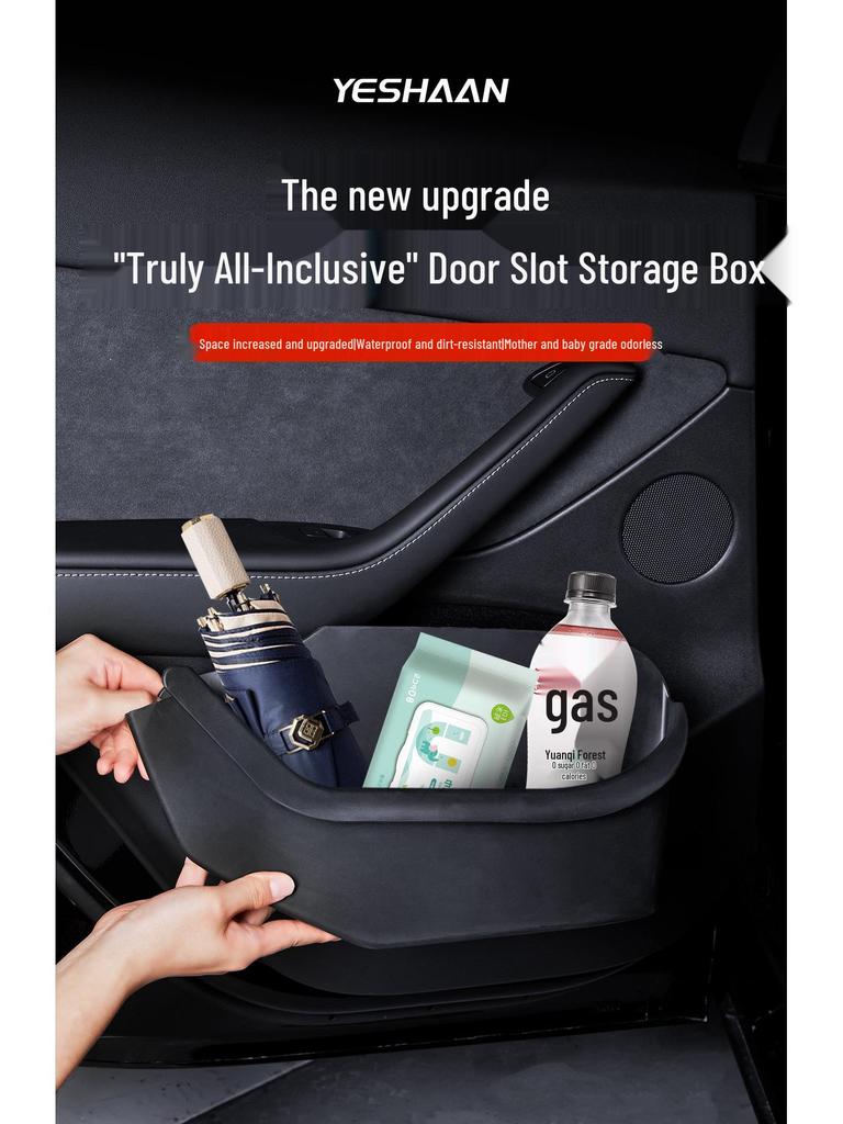 Fits Tesla Model Y/3 Refreshed, Full Wrap TPE Car Door Storage Box, Interior Accessory.